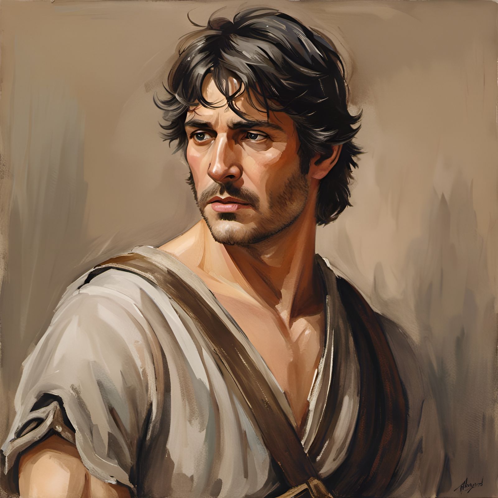 Medieval Man in Watercolor, Ghibli Style