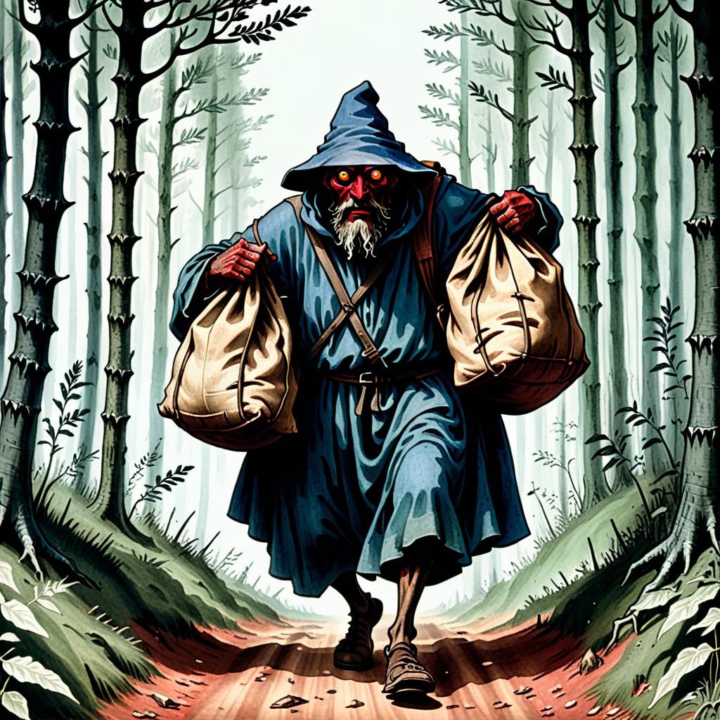 Hobo Carrying Sack of Children in Bestiary Art