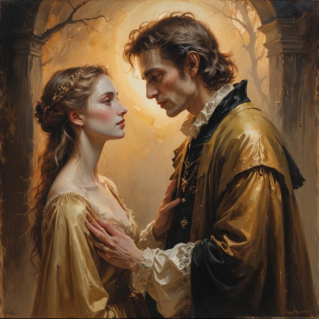 Lovestruck Vampire: A Romantic Impressionist Oil Painting