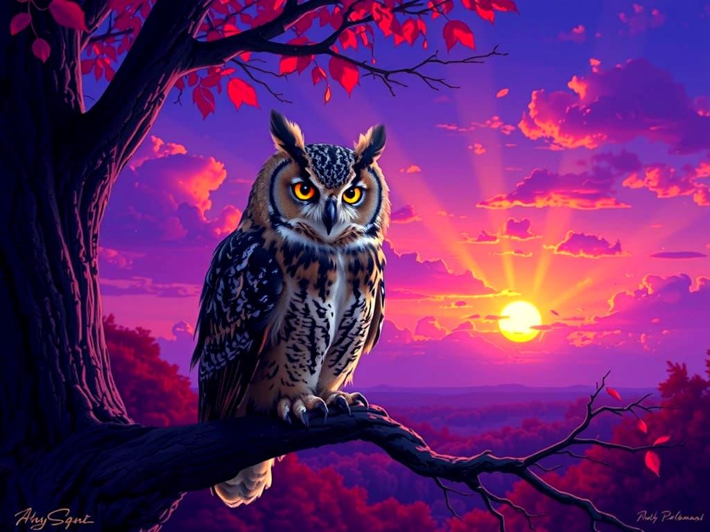 Majestic Owl in Autumn Sunset