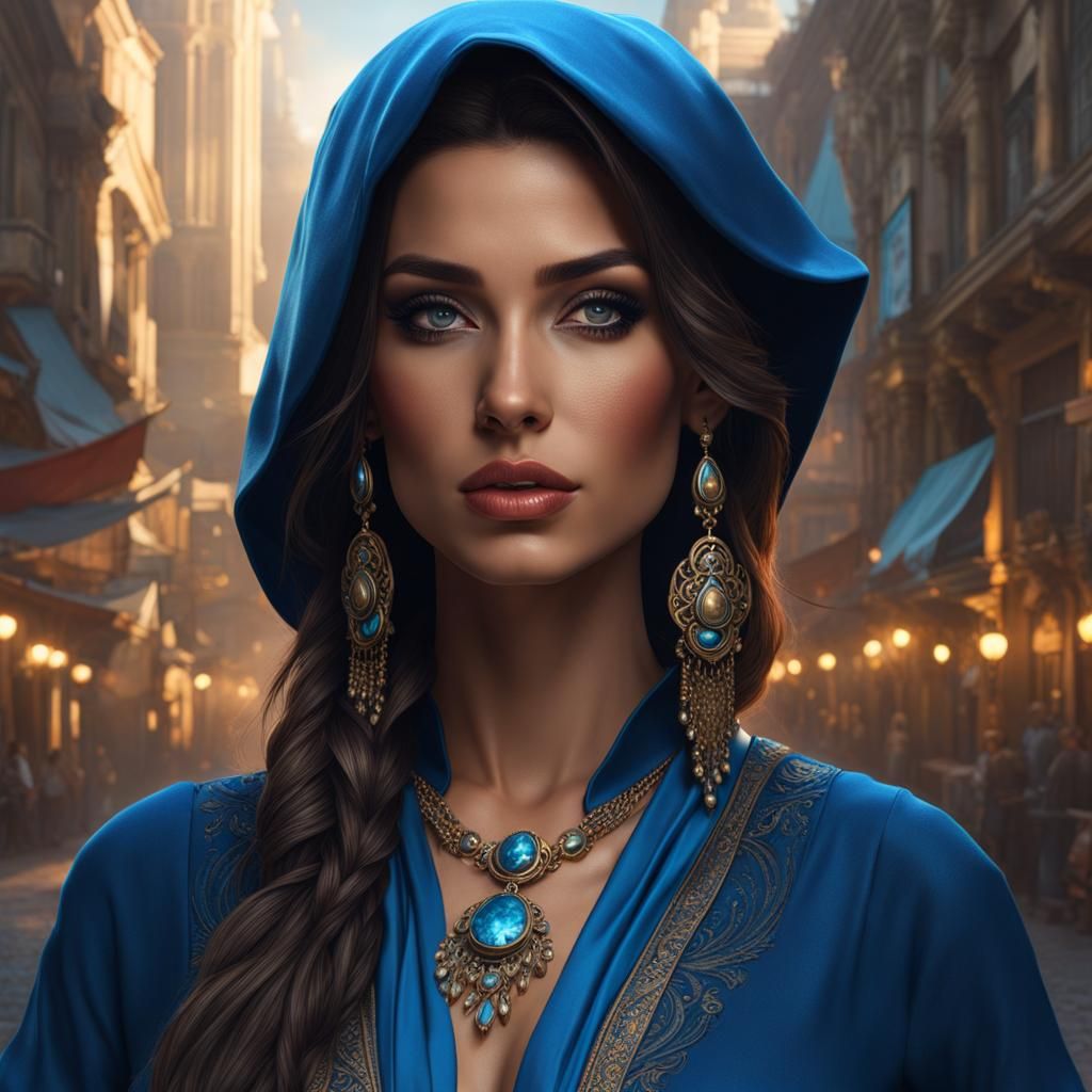 Hyperrealistic Portrait of Woman in Edgy Clothing