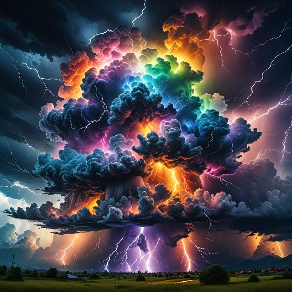 Breathtaking Rainbow Storm With Electric Lightning