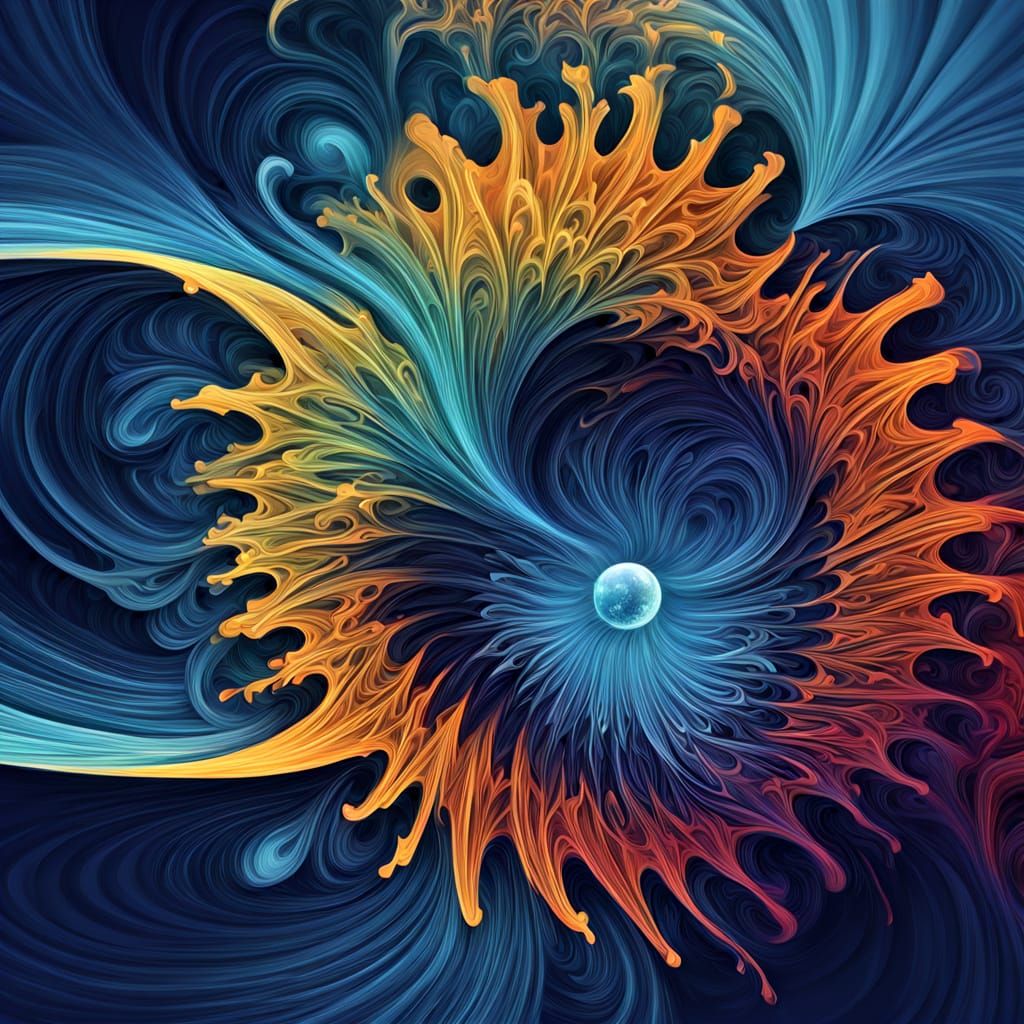 Vibrant Abstract Fractal with Grasshopper in Zentangle Style