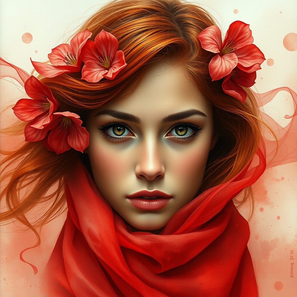 Ethereal Latina Goddess in Vibrant Red Hues