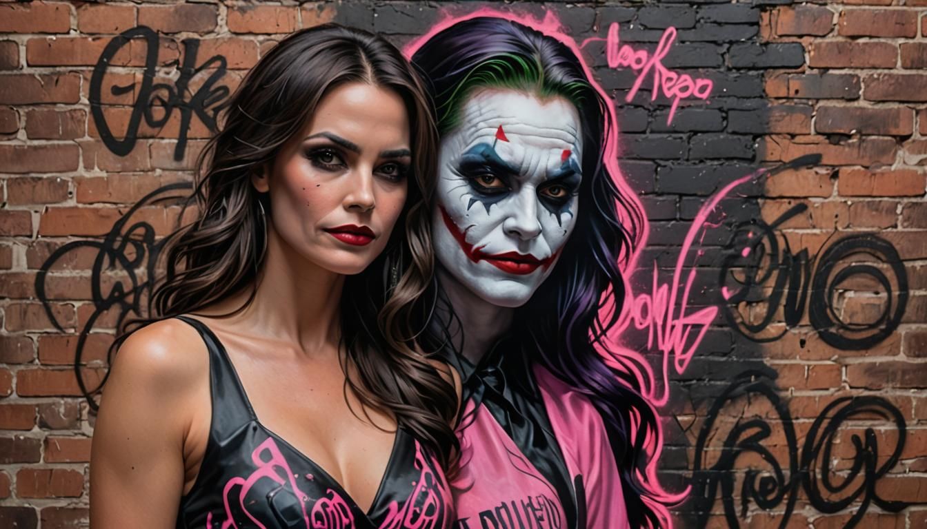 Beautiful Woman in Neon Graffiti Alley