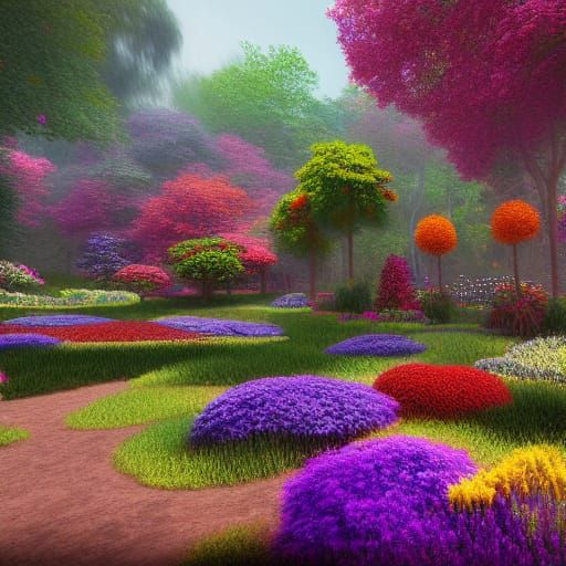 Colorful Garden in Impressionist Style