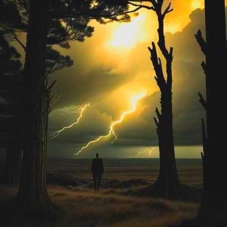 Stormy Landscape Film Still in Noir Style