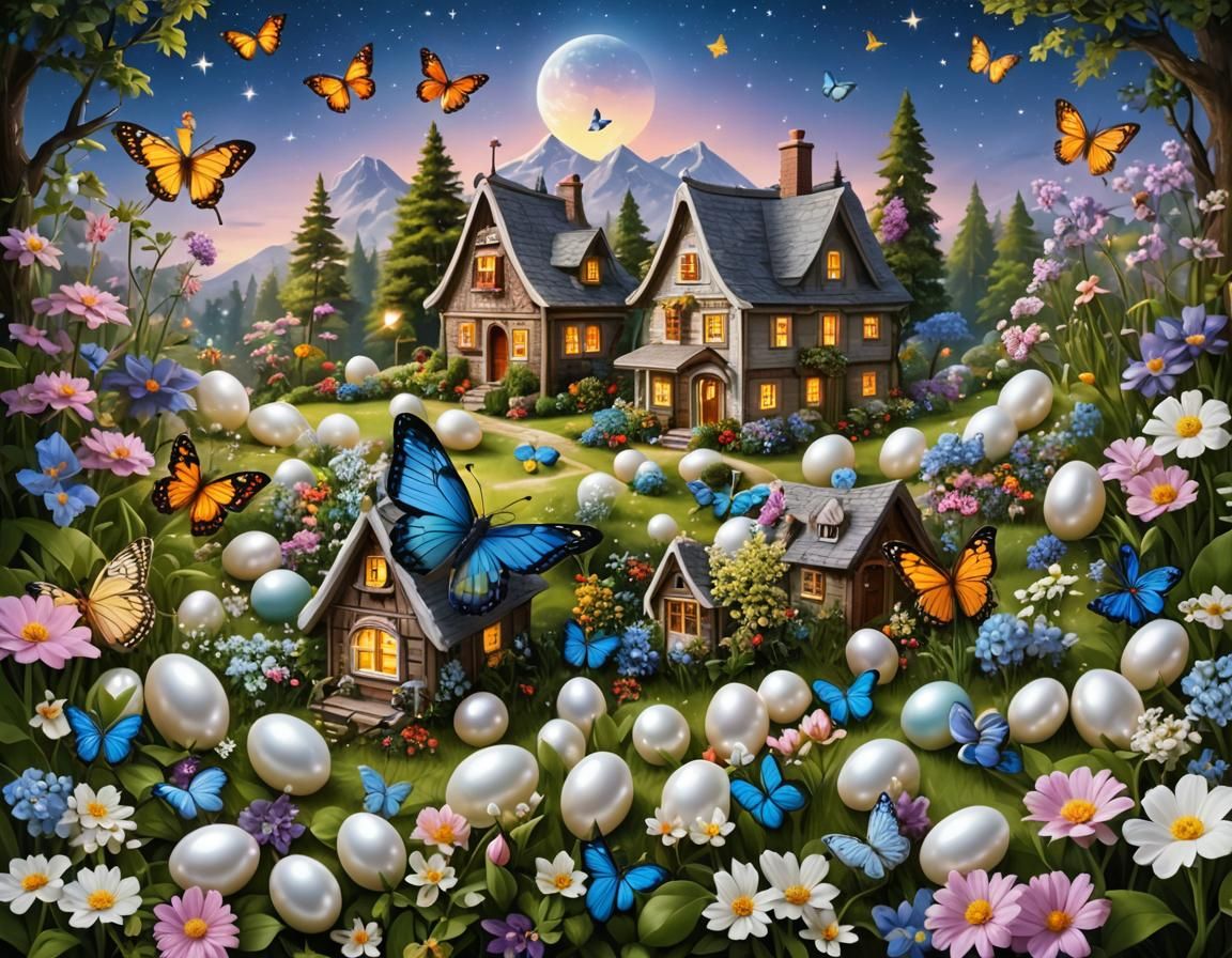 Magical Pearlescent Landscape with Sparkling Stream