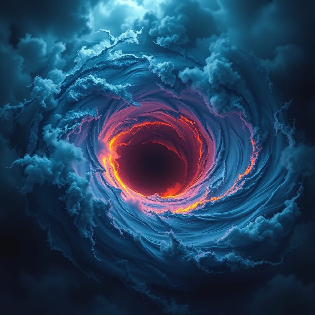 Swirling Vortex of Turbulent Blues and Vibrant Orange
