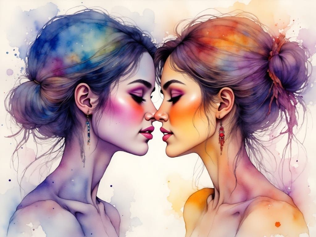 Watercolor Friends Sharing Secrets with Alcohol Ink Accents