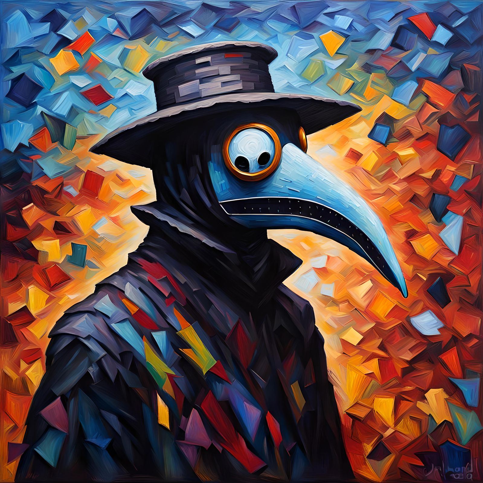 Plague Doctor in Neo-Impressionist Impasto Style