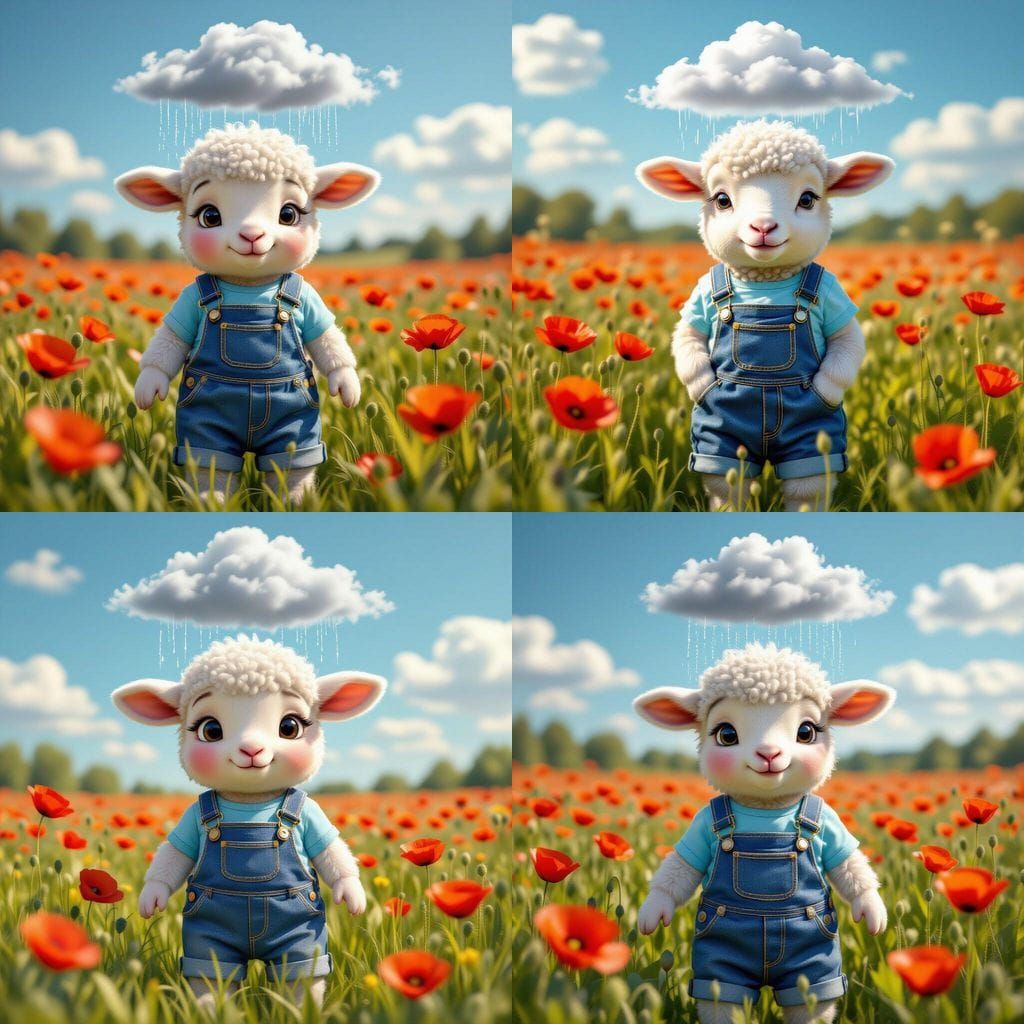 Nervous Lamb Character in Poppy Field