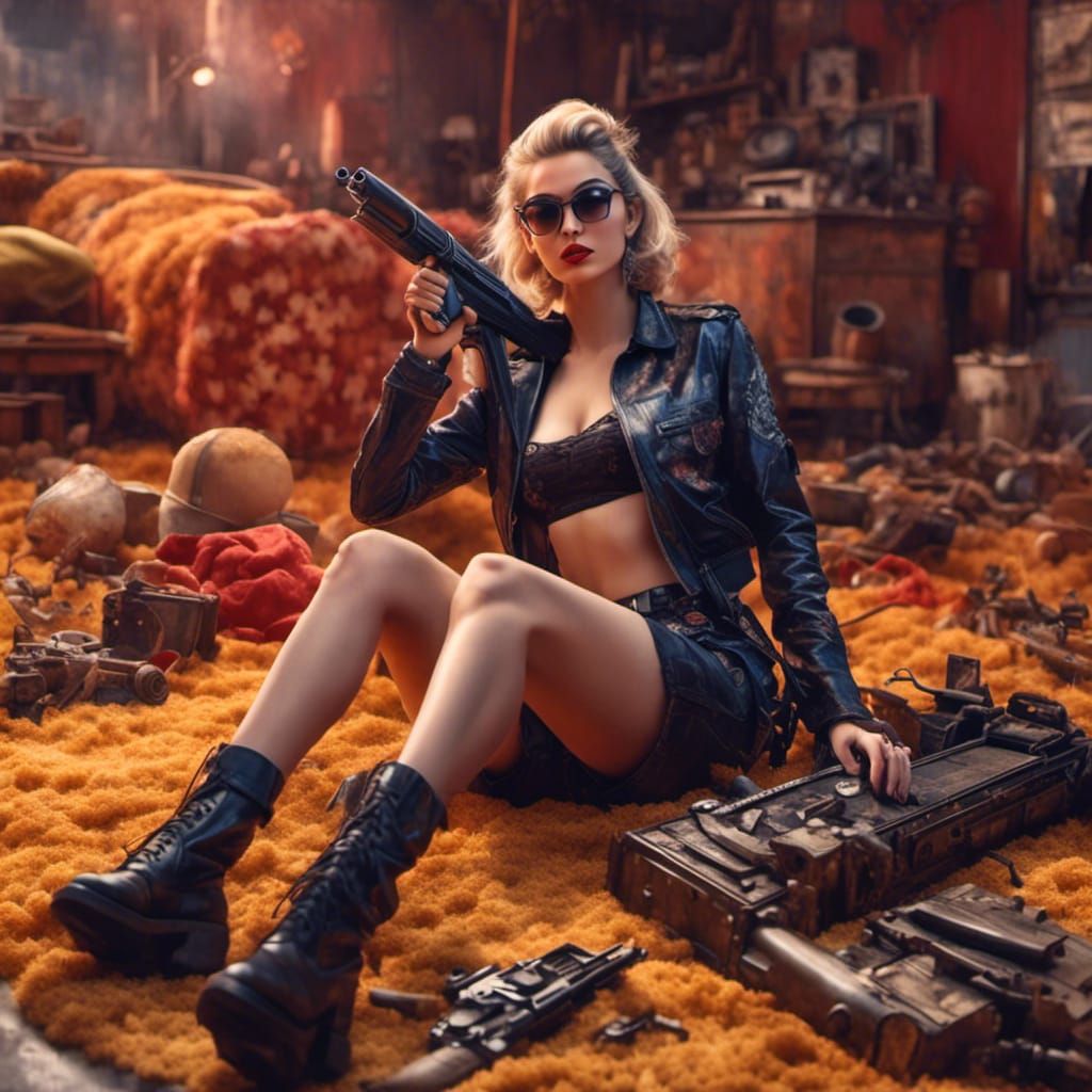 Hyperrealistic Pinup Woman with Gun