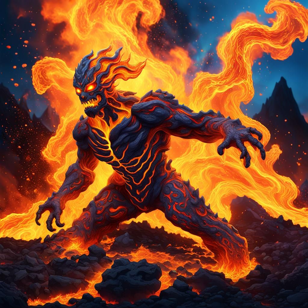Lava Fire Elemental in a Digital Matte Painting