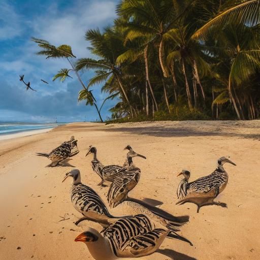 Booby Birds on a Tropical Beach in Sunlight