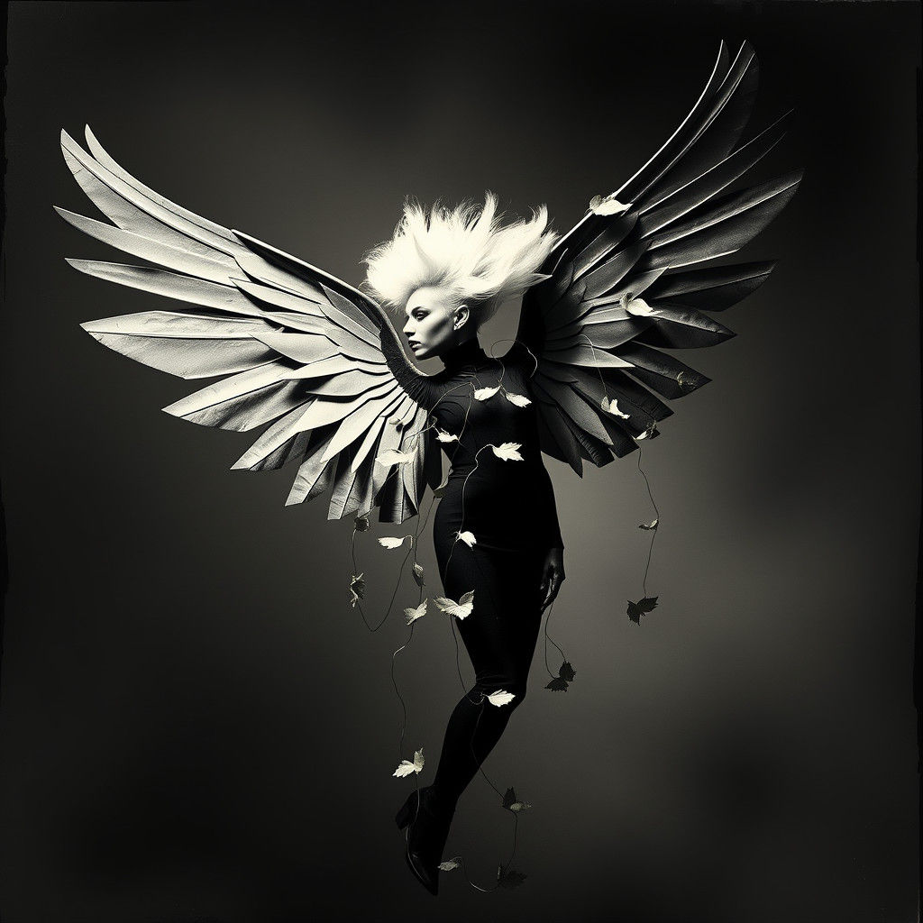 Geometric Winged Model in Dada Photogram Style