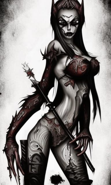 Gothic Zombie Elf Warrior: Ink Comic Art