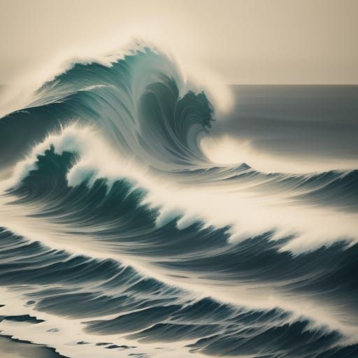 Crashing Wave in Japanese Sumi-e Style
