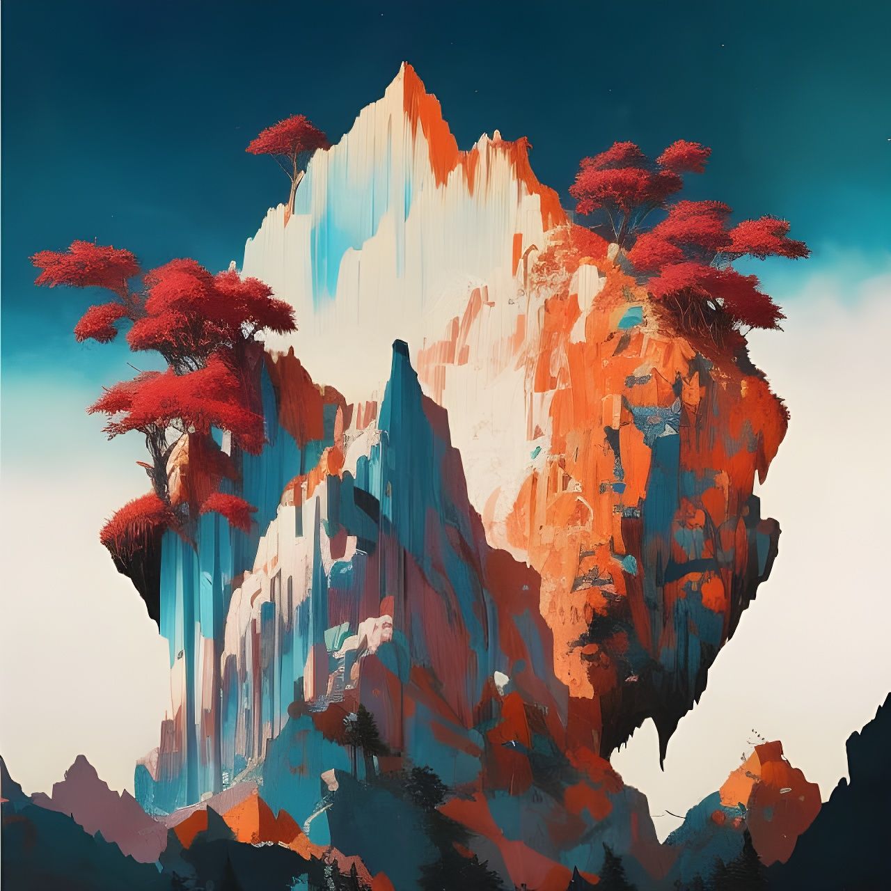 Scenic Mountain View in Hyperdetailed Maximalist Style