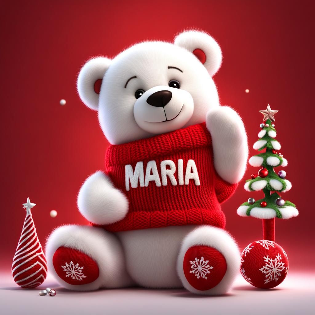 Christmas Stocking with Teddy Bear and 3D Name