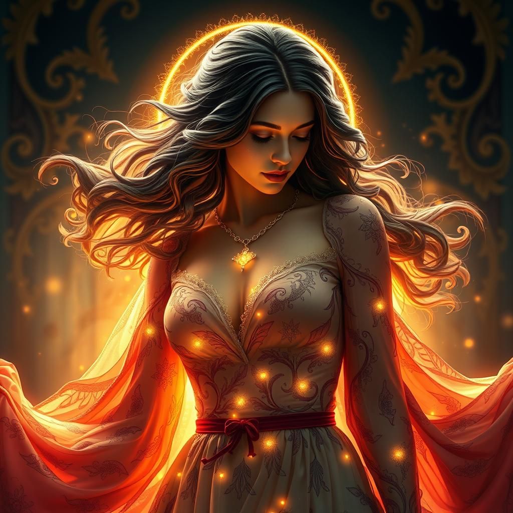 Radiant Woman Portrait in Art Nouveau Style