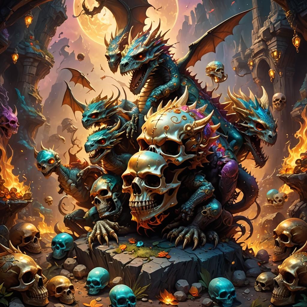 Mystical Realm: Skulls and Dragons in Surreal Art