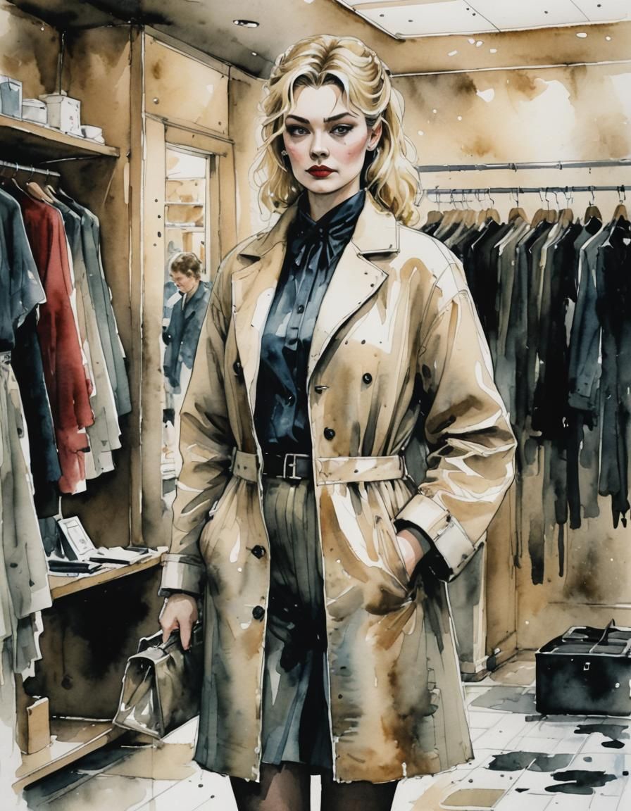 Elegant Woman Shopping in Watercolor Style