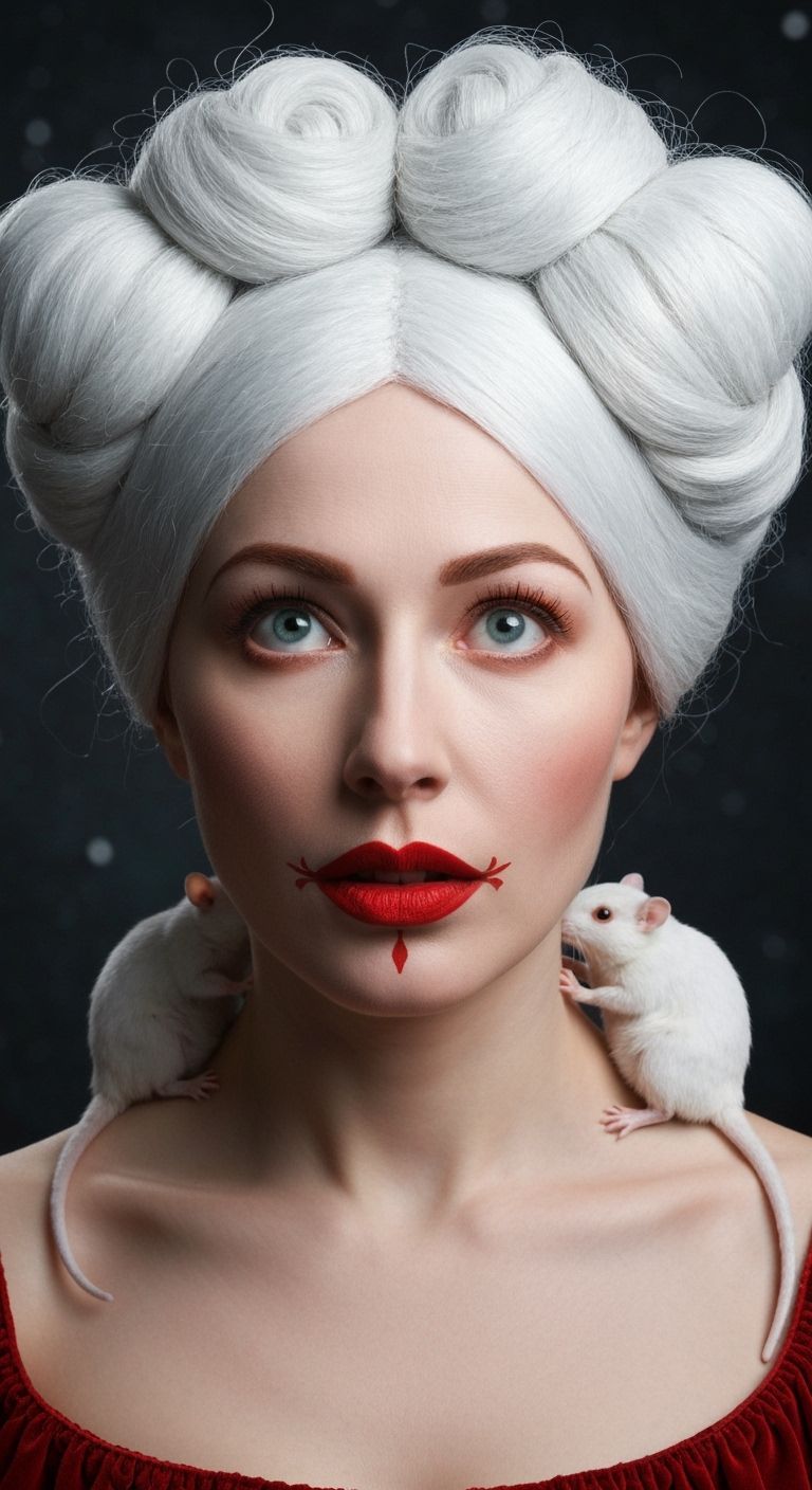 Rococo Woman with Mice in Towering Wig