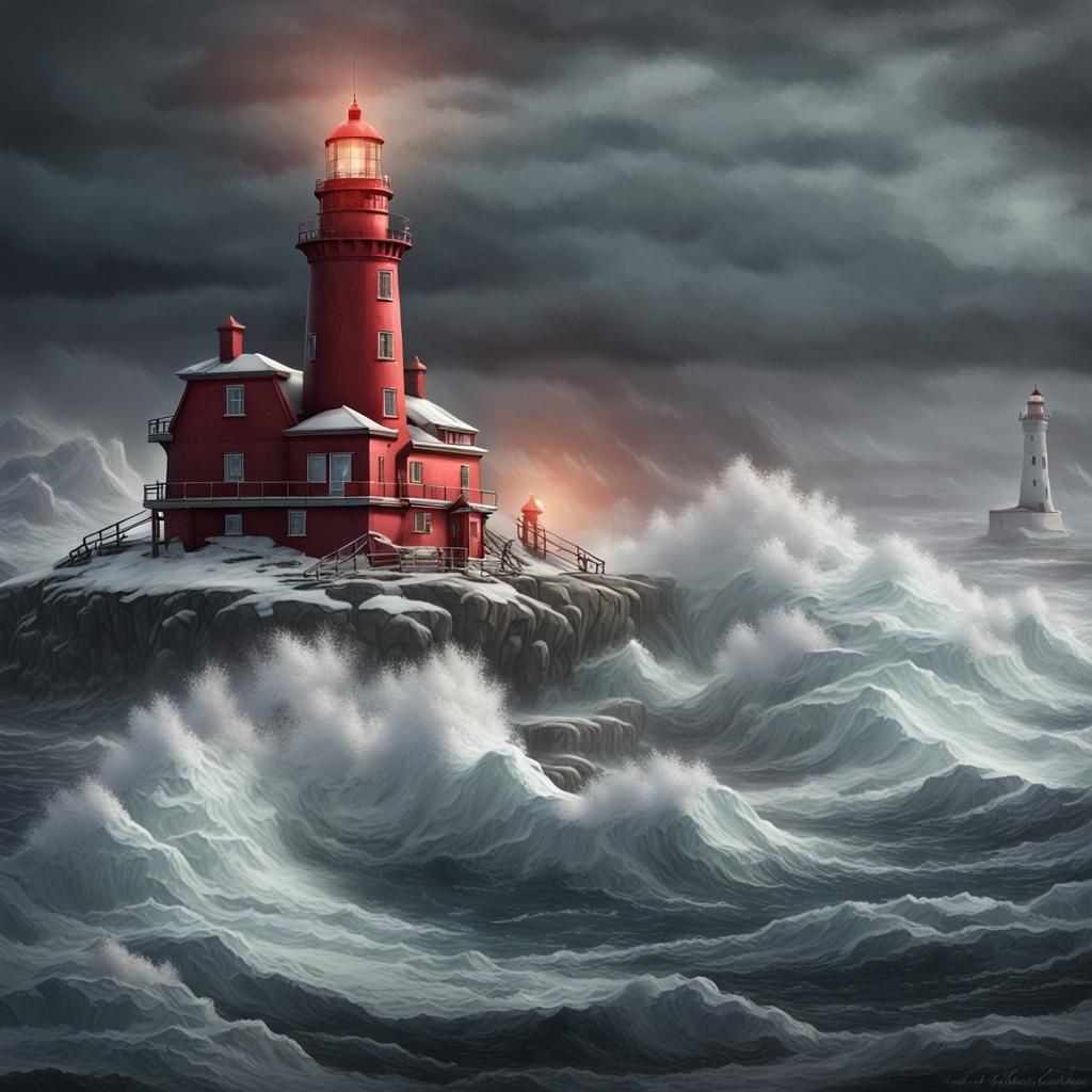 Arctic Lighthouse in Stormy Seas: Digital Painting