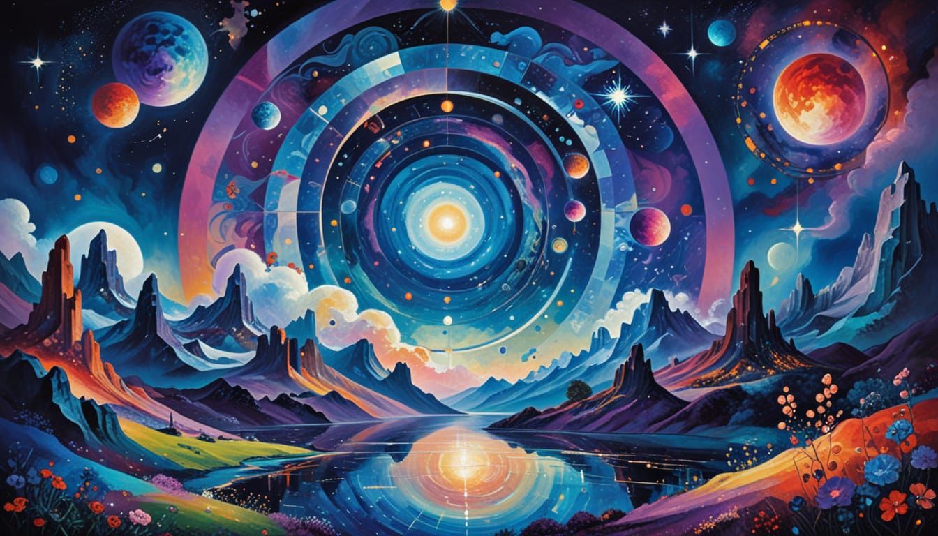 Futuristic Starscape in Chagall and Delaunay Style