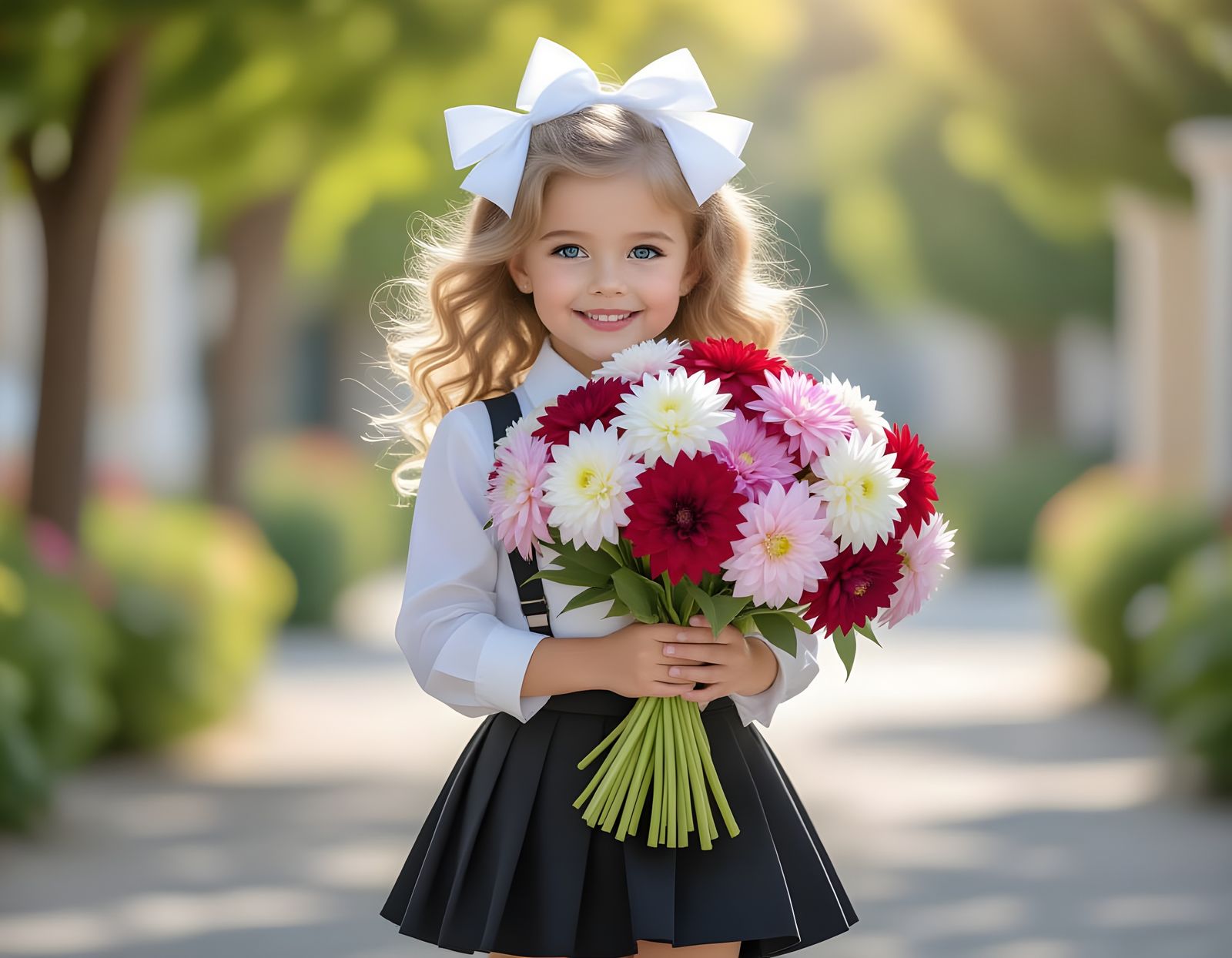 First Grader with Dahlias: Hyperrealistic Photography