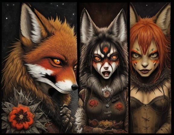 Damaged Jackal-Fox-Wolf Mask in Punk-Goth Style