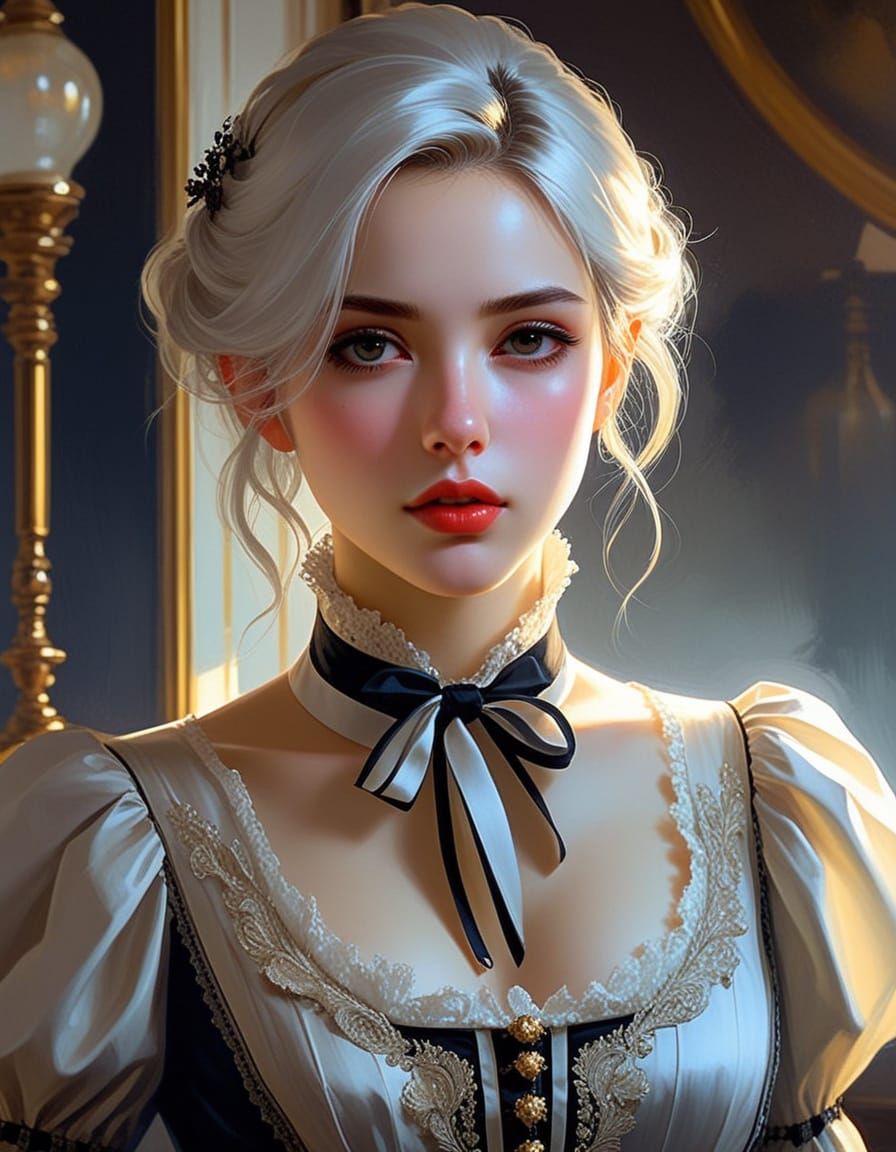 Victorian Woman in Dramatic Light, Oil Painting