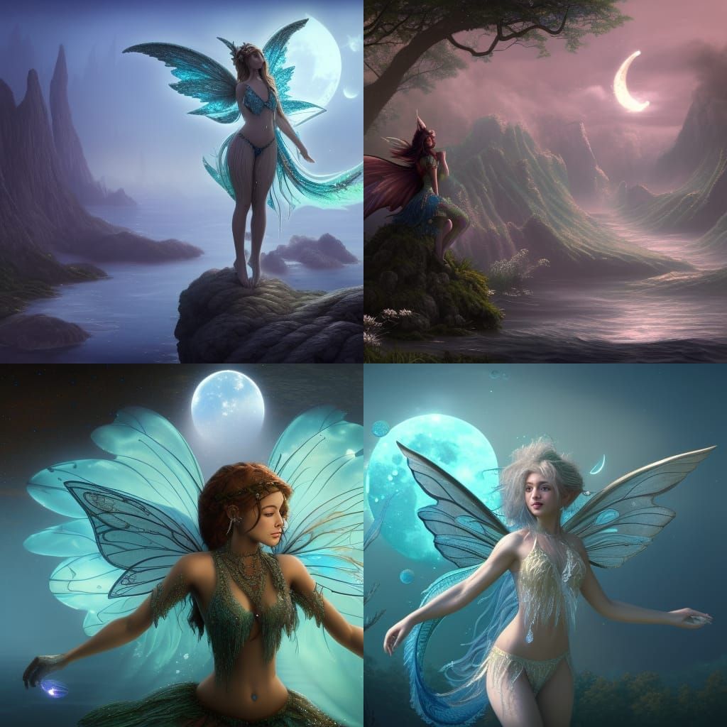 Water and Moon Fairy: Fantasy Concept Art