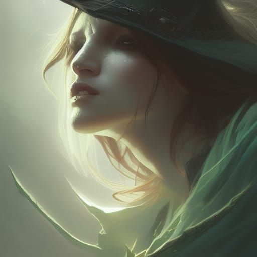 Green-Eyed Witch Portrait in Art Nouveau Style