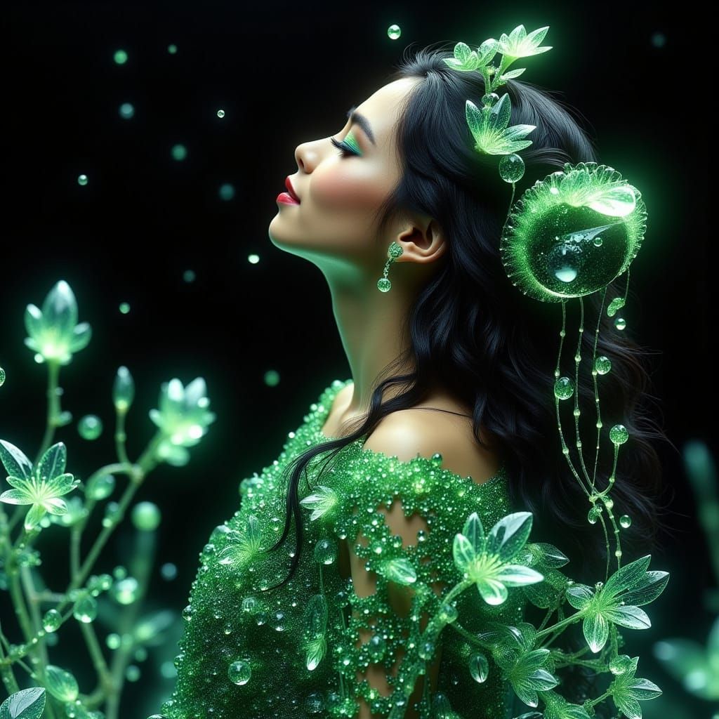 Surrealist Crystal Goddess with Emerald and Topaz Jewels