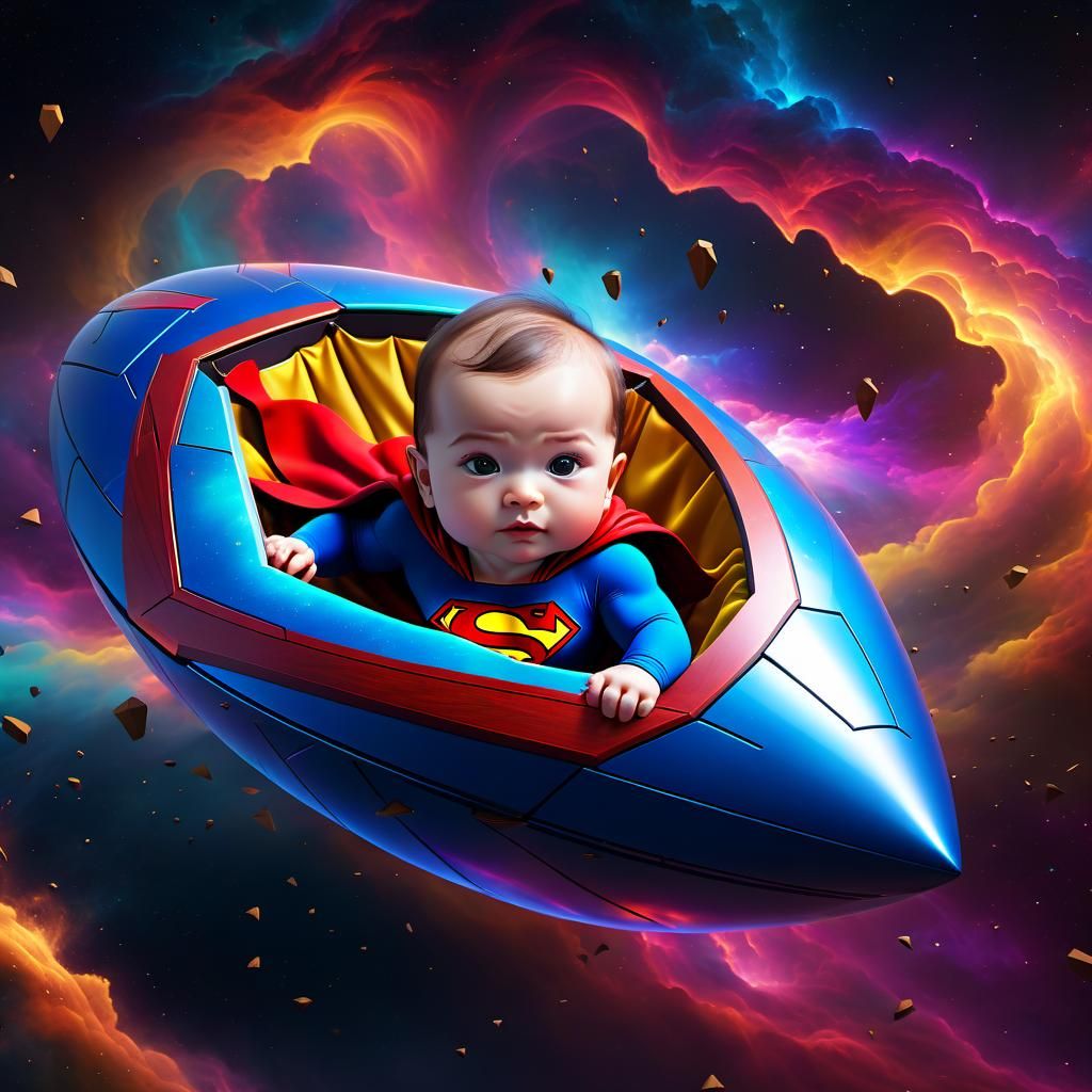 Baby Superman in Space Capsule, Digital Art