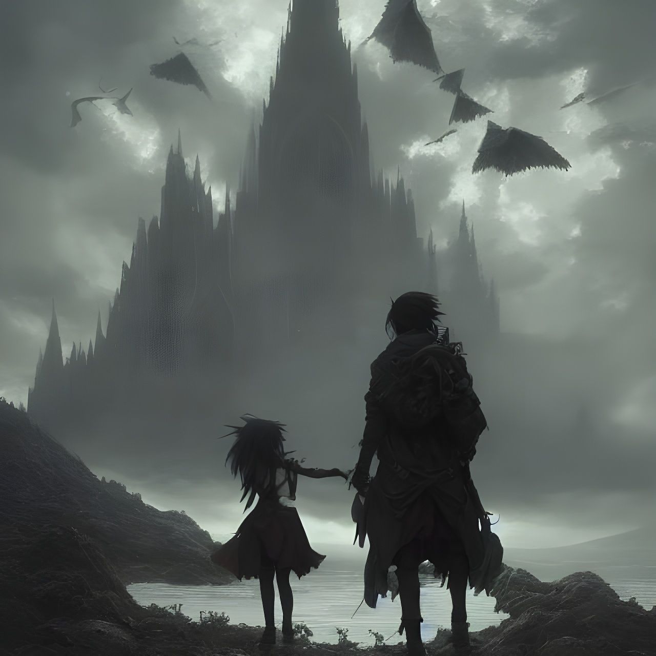 Melancholic Farewell in Dark Fantasy Style