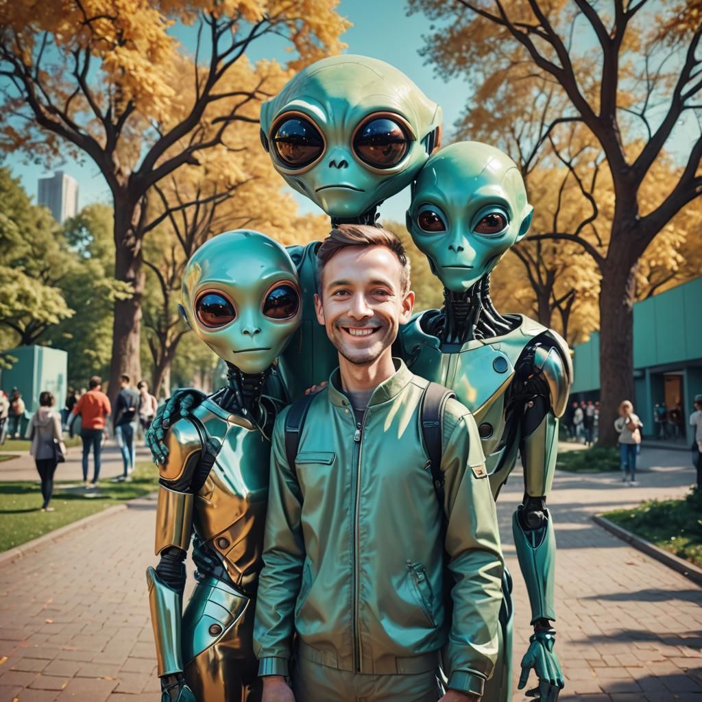 Futuristic Selfie with Alien Photobomb in 3D