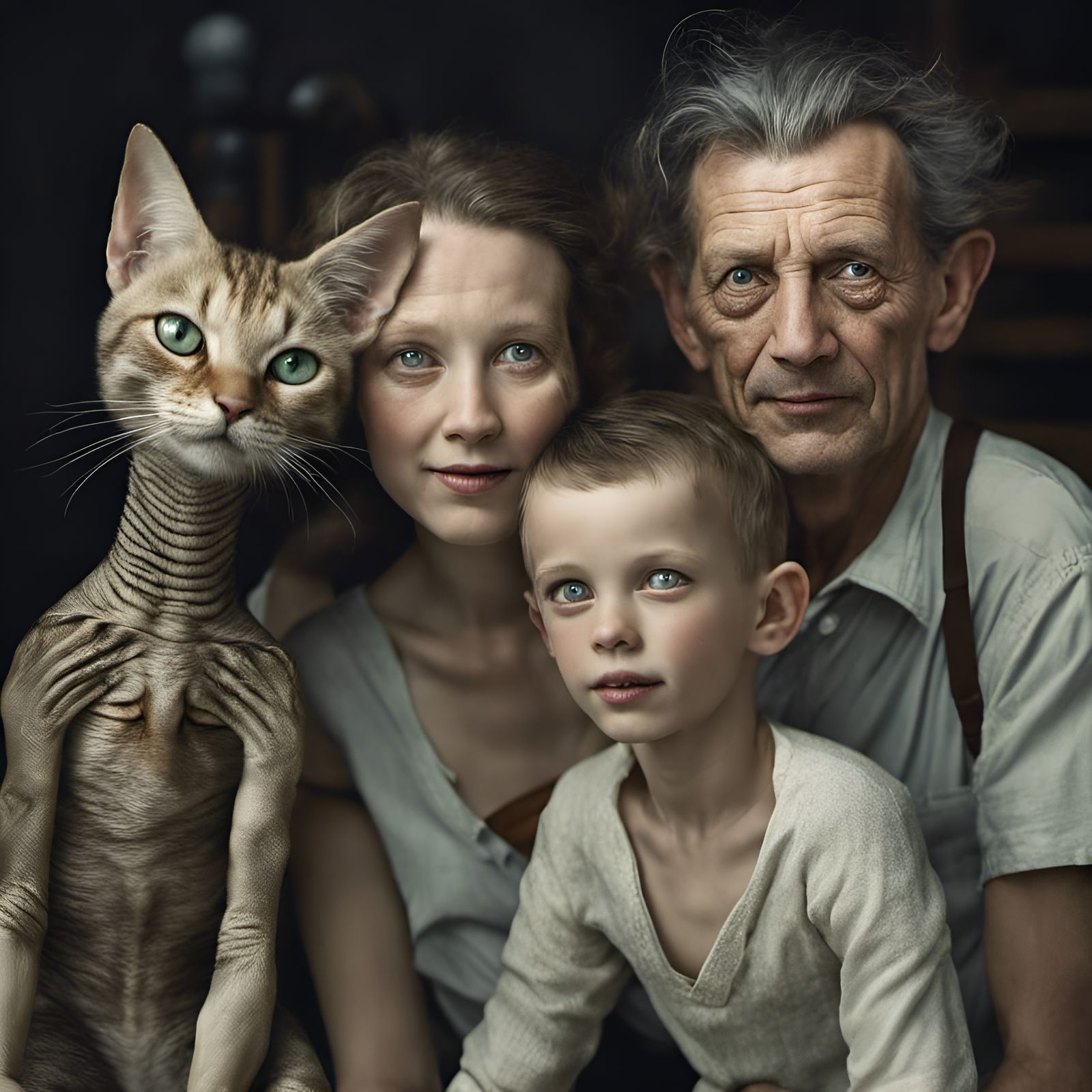 Joyful Family Portrait with Aliens and Pets