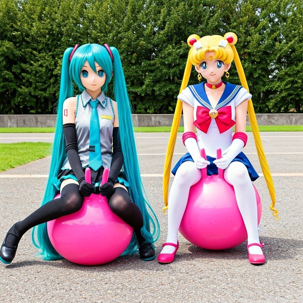 Hatsune Miku and Sailor Moon: Bouncing at School