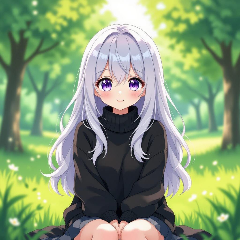 Cute Anime Girl in Vibrant Park
