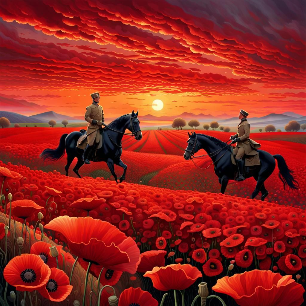 WWI Cavalryman's Weary Journey Home at Sunset