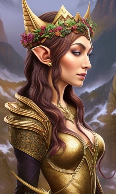 Steampunk Elf in Mountain Scene: Detailed Ink Illustration