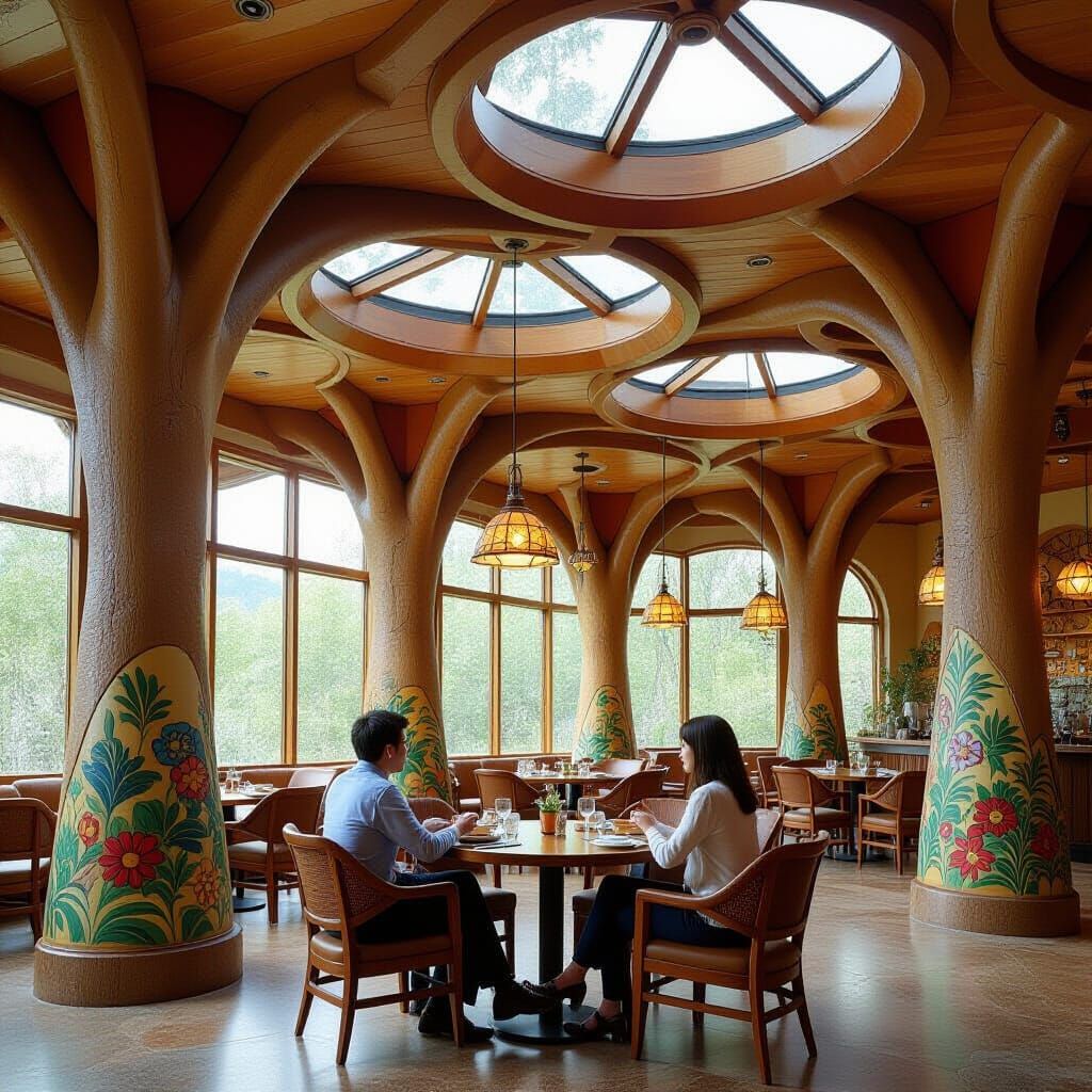 Whimsical Dining Area with Tree Columns in Organic Fantasy S...