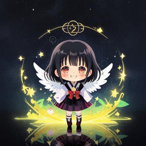 Chibi Angel Girl with Glowing Aura, Anime Style