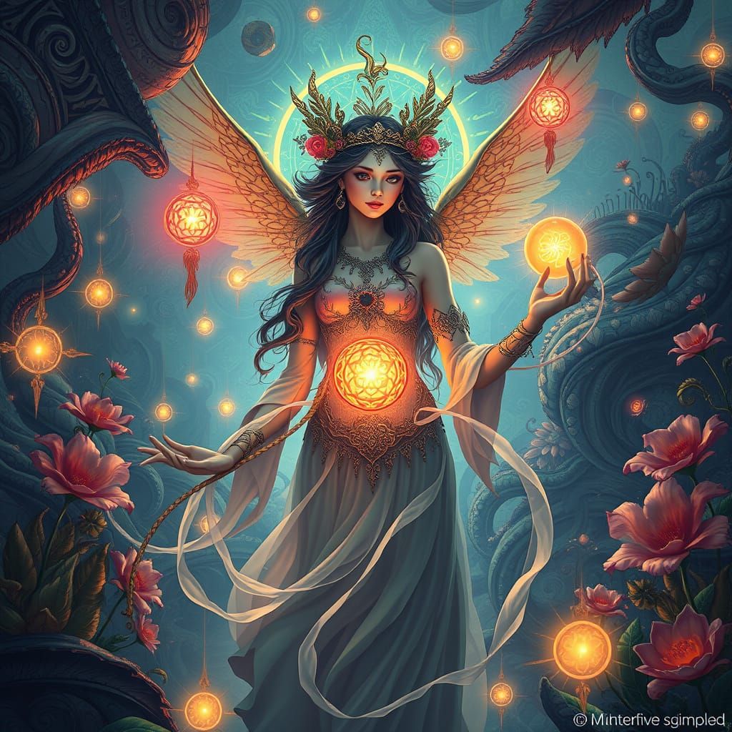 Ethereal Maiden Radiates Hope in Vibrant, Dreamlike Landscap...