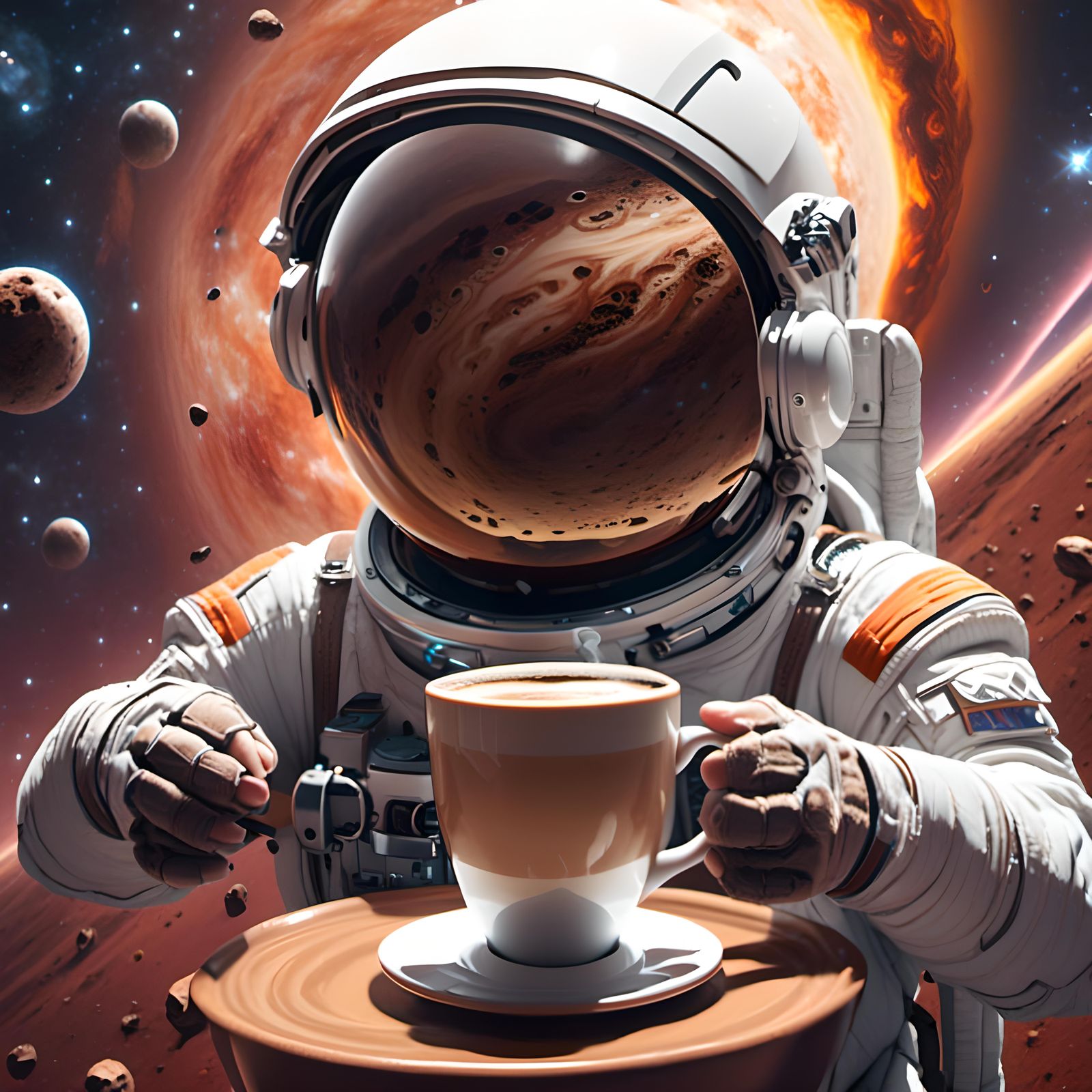 Realistic Coffee Cup Drifting Through Space
