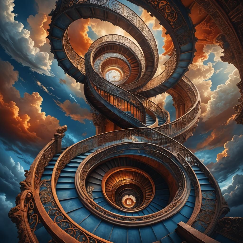 Majestic Spiral Staircase Ascending to Heaven