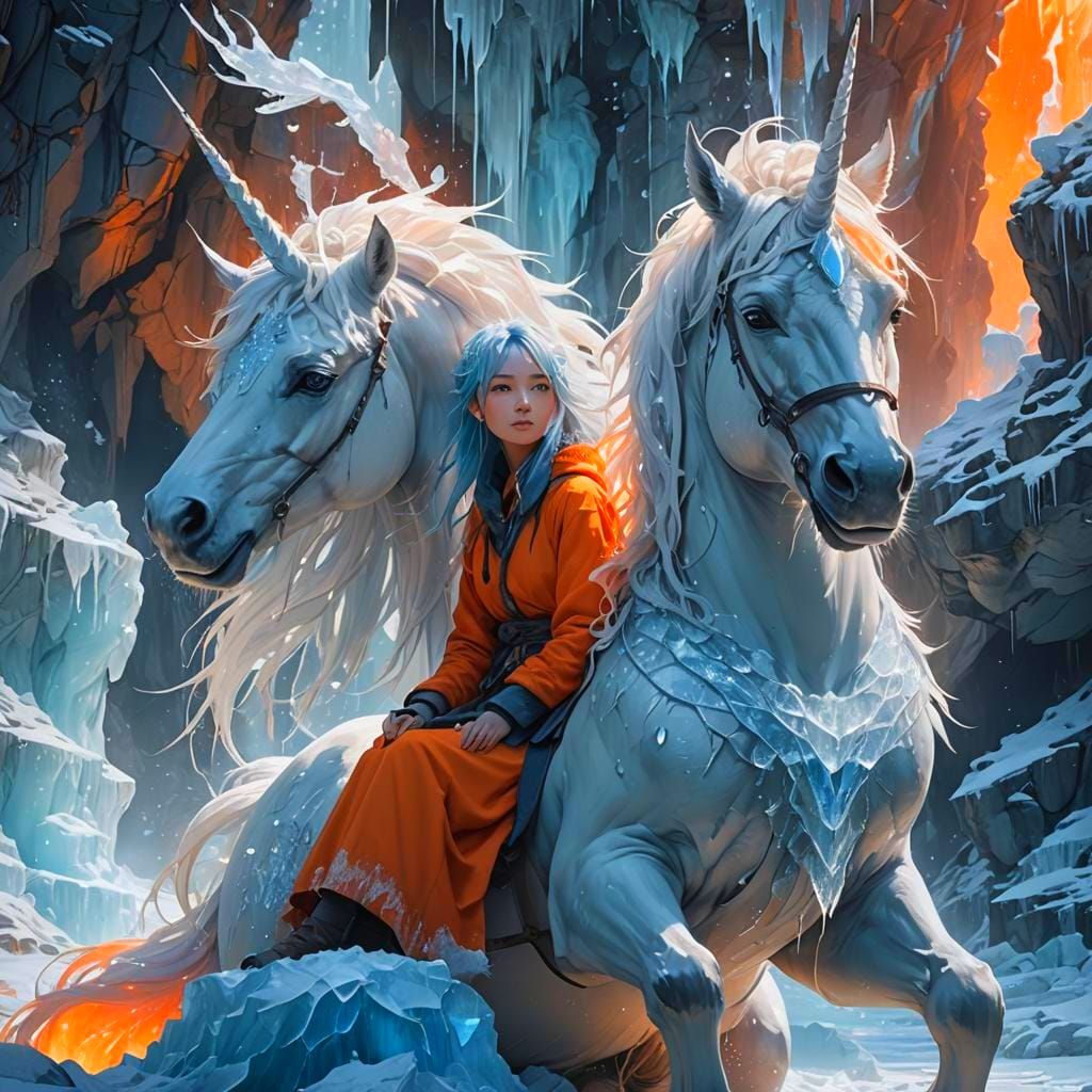 Icy Maiden on Unicorn: Detailed Fantasy Art